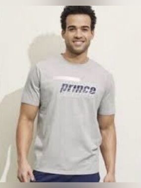 Prince Pickleball Short Sleeve Tee gray with blue and white logo. Sz Med NWT